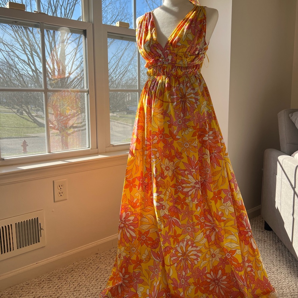 J. Crew Yellow Floral Halter Maxi Dress